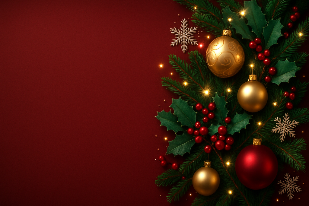 Create banner for Christmas Decoration . and left space on left side . do not use text 
